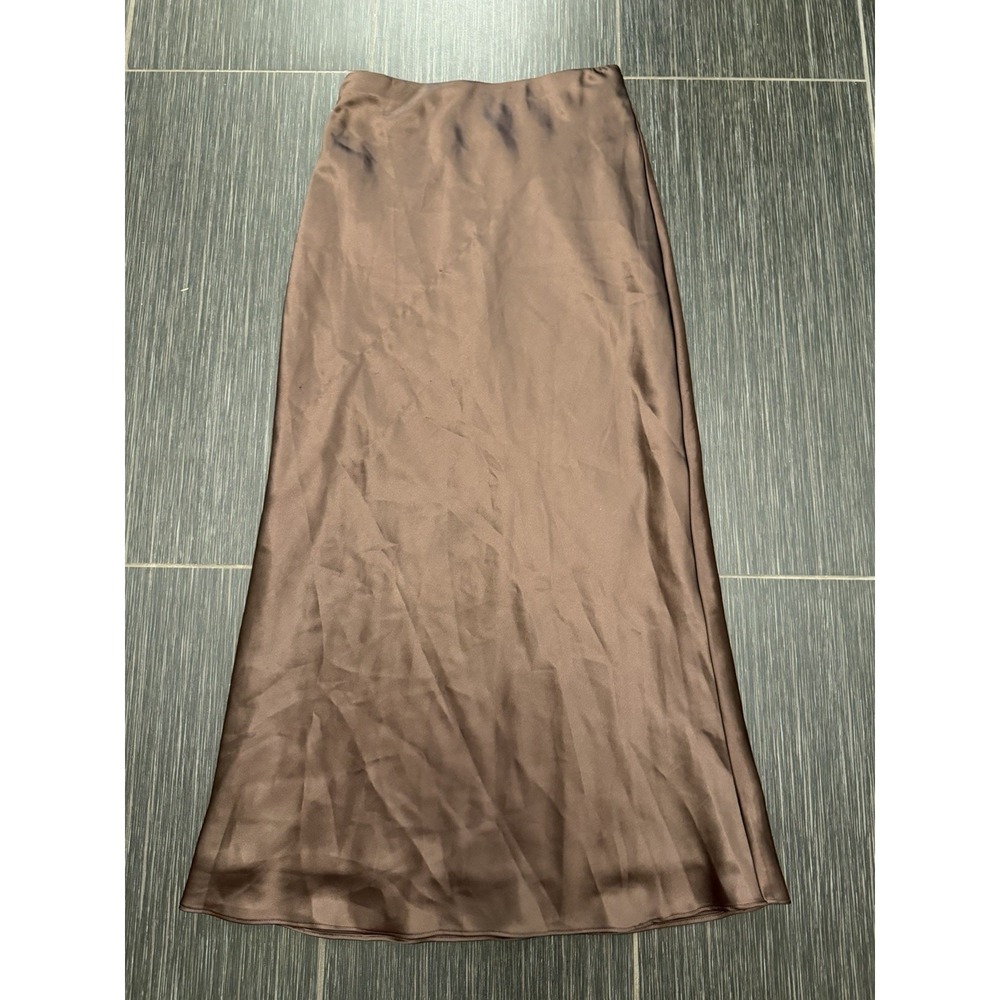 Sage the Label Maxi Slip Skirt Sz XS Chocolate Brown Satin Fall Minimalist Lined